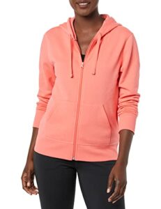 amazon essentials women's french terry fleece full-zip hoodie (available in plus size), coral pink, medium