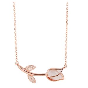 NA Tulip Necklace for Women Girls Rose Gold Plated Tulip Pendant Necklace Chain Choker Flower Necklace (rose gold)