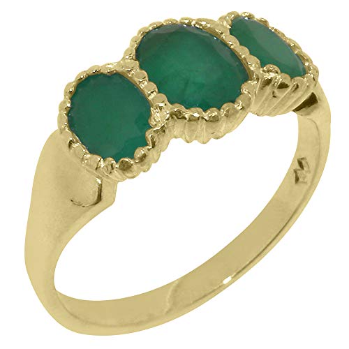 LetsBuyGold 14k Yellow Gold Natural Emerald Womens Promise Ring - Size 10.75