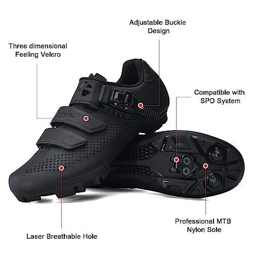 Mens Mountain Bike Cycling Shoes Women, MTB Bicycle Shoes Compatible with Shimano SPD Black Size US8