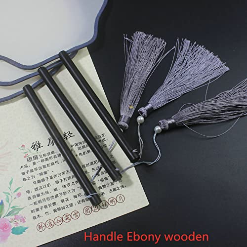 Personalized White Chinese Natural Silk Hand Fans Wedding Women Decorative Fan Traditional Craft Long Handle (Total Long 13.78 inches, white huaguan Ebony handle)