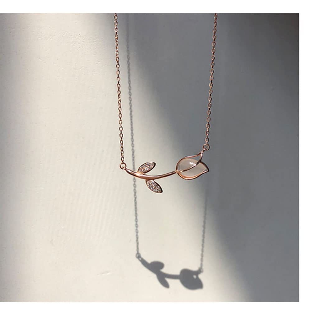 NA Tulip Necklace for Women Girls Rose Gold Plated Tulip Pendant Necklace Chain Choker Flower Necklace (rose gold)