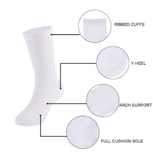 EPEIUS Kids Boys/Girls' Cushioned Crew Socks Toddler Baby Thick Cotton Athletic Socks Running Crew Sports Socks Solid White 6 Pack 4-6 Years