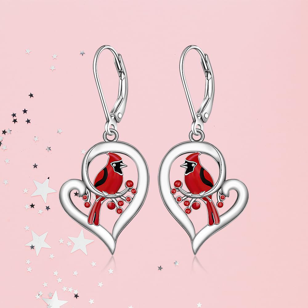 Red Cardinal Earrings Bird Earrings for Women Cardinal Appear When Angels Are Near Sterling Silver Cardinal Memorial Gifts for Loss of Loved One