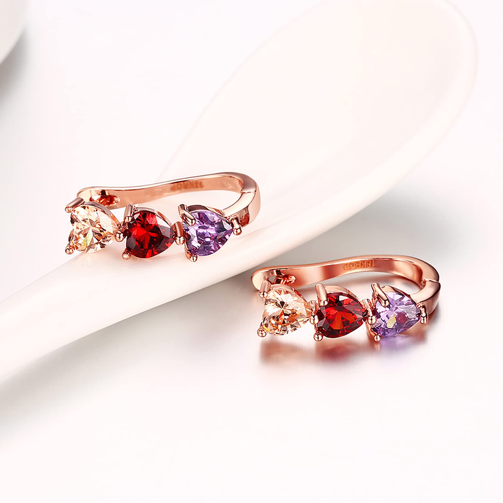 WSKFLY Colorful Cubic Zirconia Heart hoop Earrings,18K Rose Gold Boutique Earrings for Women