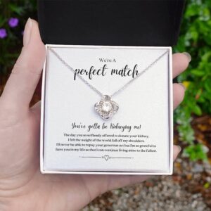 Kidney Donor Thank You Necklace with Message Card, Kidney Transplant Jewelry Gift Knot Necklace (Gift Box: Standard Two Tone), White Gold