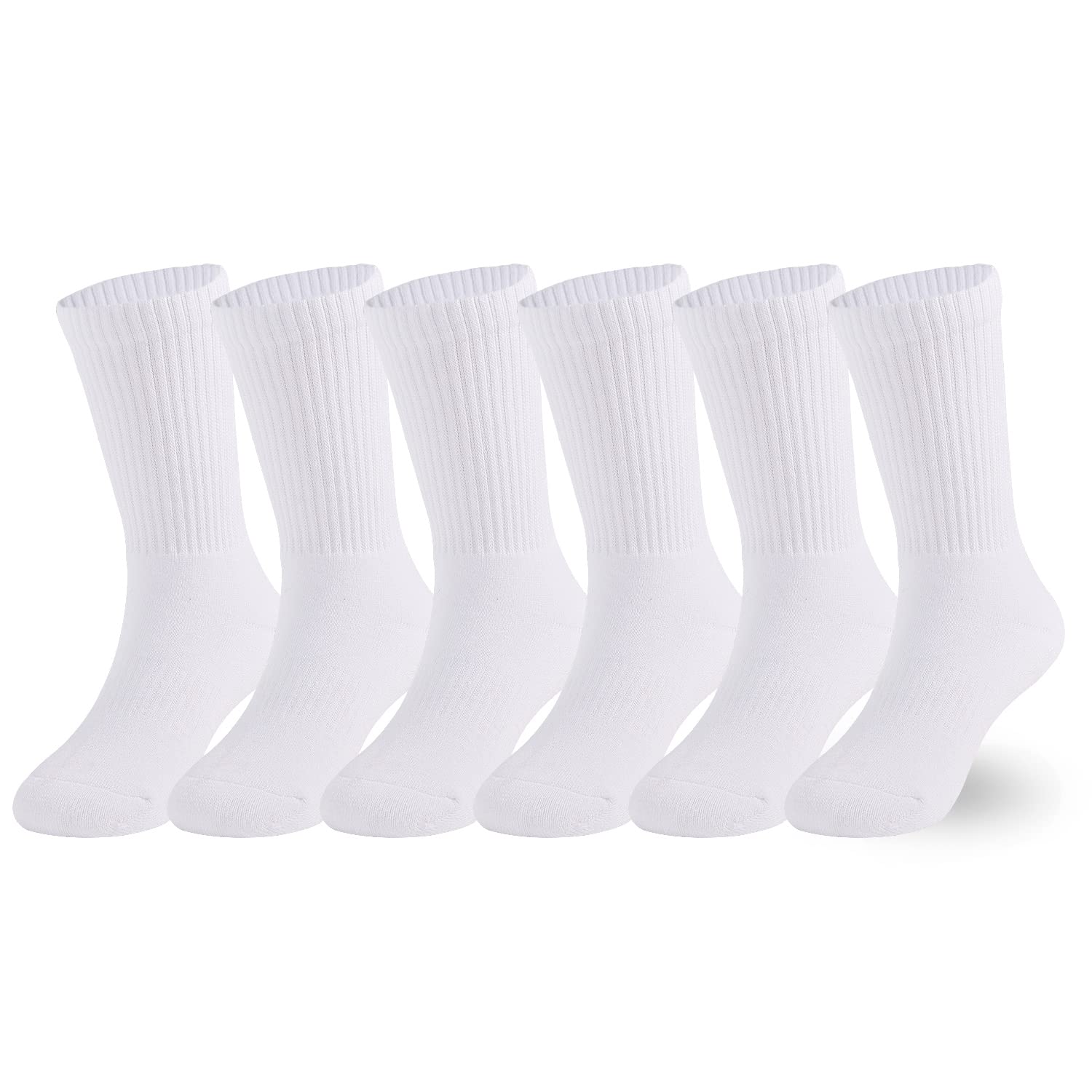 EPEIUS Kids Boys/Girls' Cushioned Crew Socks Toddler Baby Thick Cotton Athletic Socks Running Crew Sports Socks Solid White 6 Pack 4-6 Years