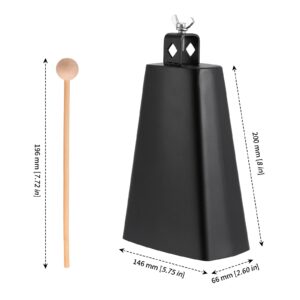 MANCHAP 2 Pack 8 Inch Cow Bell with Stick, Cowbells Noise Makers with Handle, Metal Cowbell for Drum Set, Sports, Home, Farm, Black