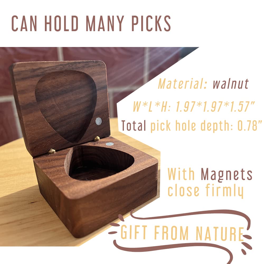 LLERRA Walnut Guitar Pick Storage Box, Can Hold Many Picks, I Pick You Always and Forever, Guitar Gifts for Boyfriend Husband, 1 Pack