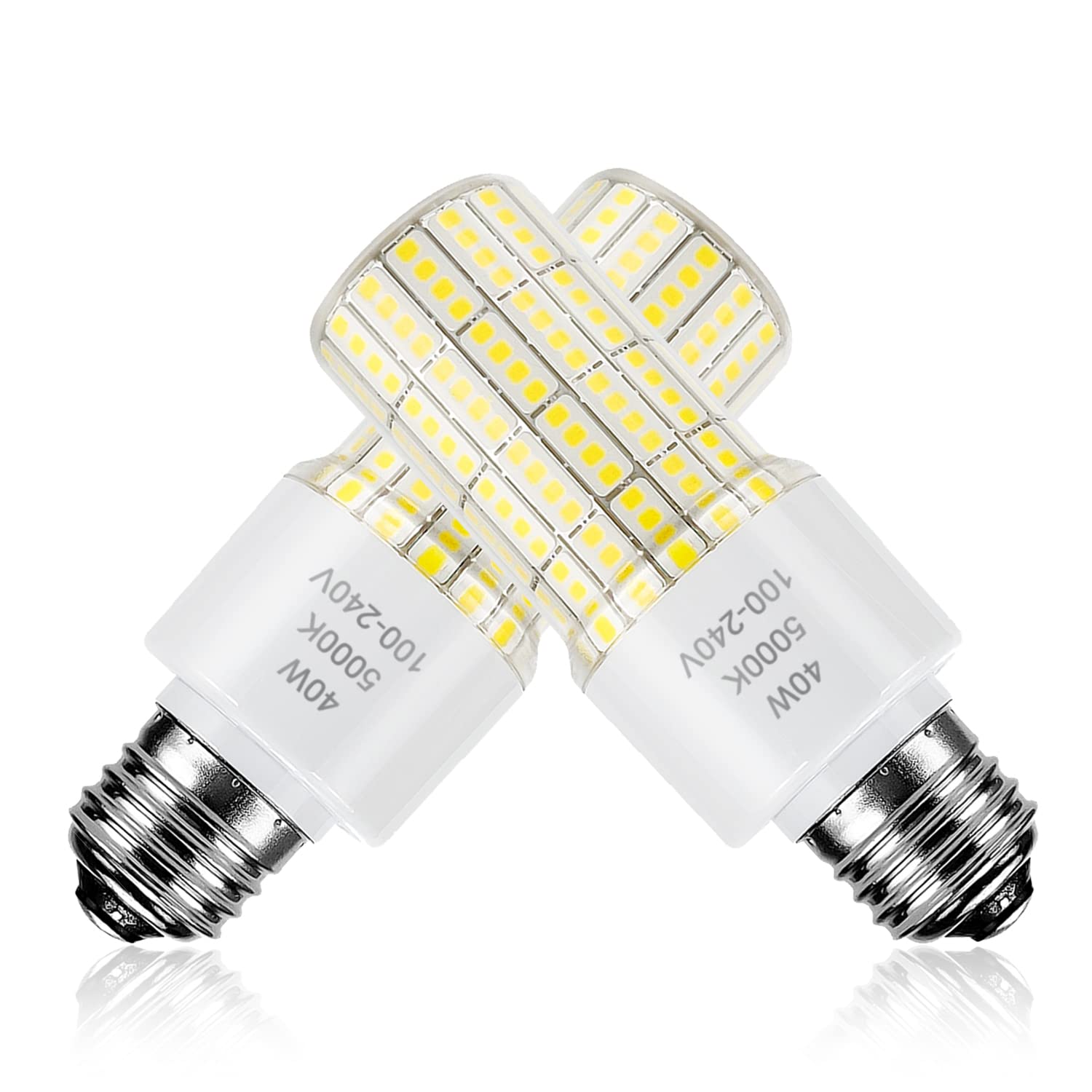 CA New Sunshine 2 Pack 40W Led Light Bulb(300W Equivalent) 5000 Lumens 5000K Daylight White Led Bulbs E26/E27 Medium Base for Indoor Outdoor Street Office Warehouse Workshop Garage Backyard