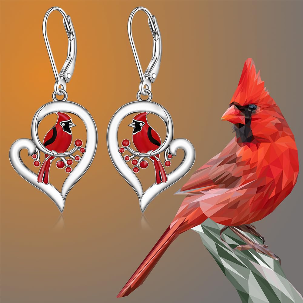 Red Cardinal Earrings Bird Earrings for Women Cardinal Appear When Angels Are Near Sterling Silver Cardinal Memorial Gifts for Loss of Loved One