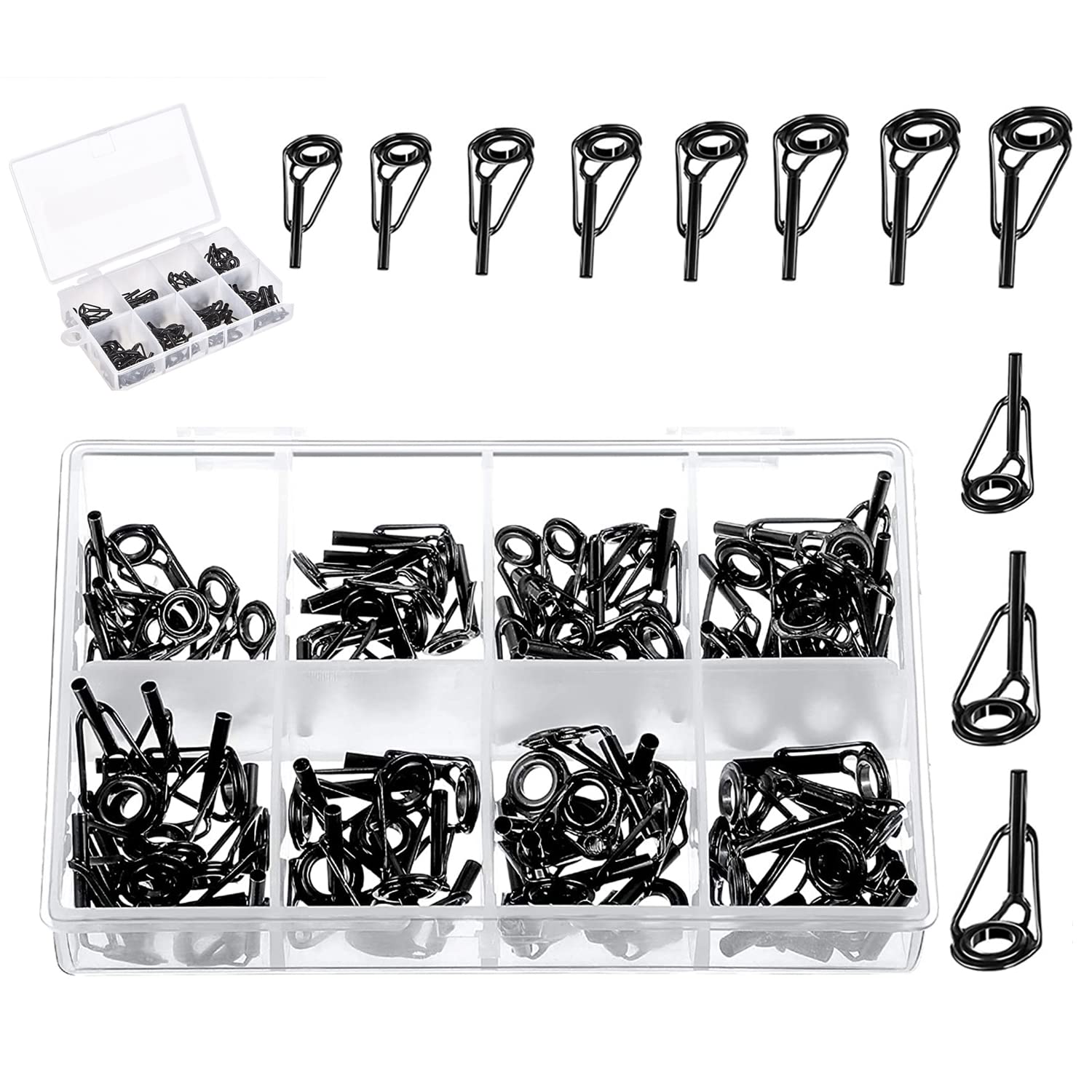 50 Pieces Fishing Rod Tip Repair Kit Rod Tips Kit Replacement for Freshwater Saltwater Rods Stainless Steel Ceramic Ring Guide Replacement Kit