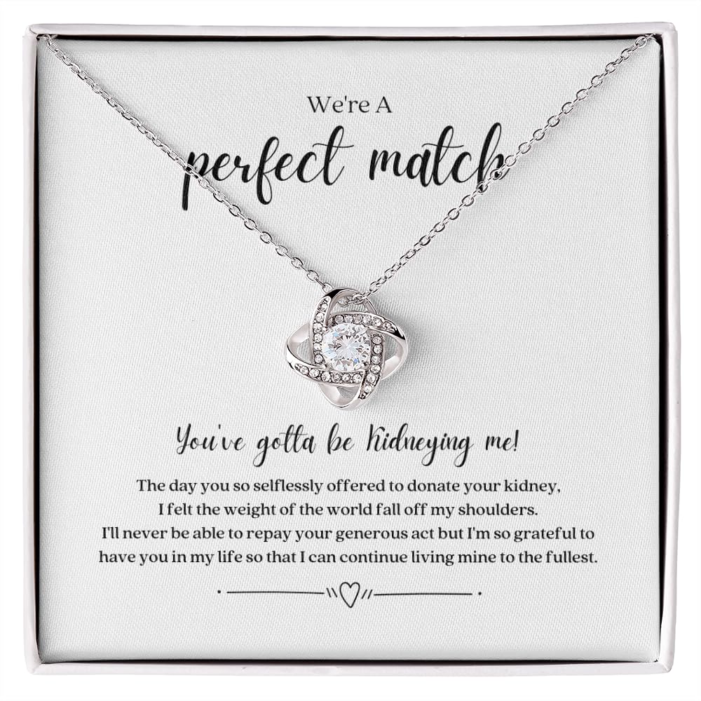 Kidney Donor Thank You Necklace with Message Card, Kidney Transplant Jewelry Gift Knot Necklace (Gift Box: Standard Two Tone), White Gold