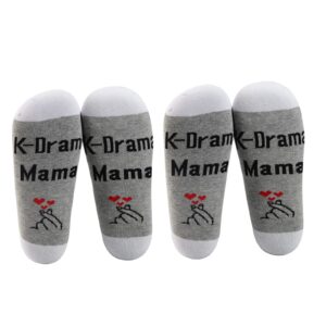 LEVLO Funny K-Drama Lovers Gifts K-Drama Mama Hand Heart Socks for Korean Movie TV Series Fans (2 pairs)