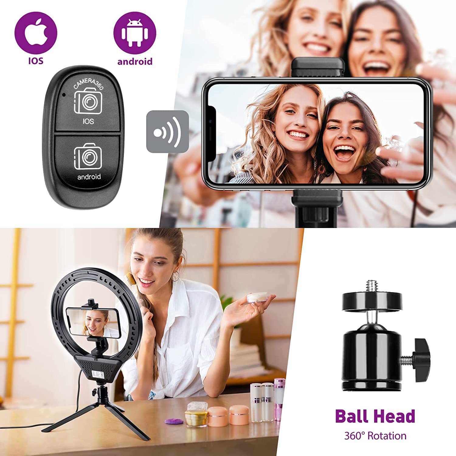 10" Ring Light with Tripod Stand and Phone Holder RGB Selfie Ring Light with 59" Stand & Desk Phone Tripod Stand,8 Dimming Levels,17 Color LED Ring Lights for Phone,Live Stream,Make Up,YouTube,TikTok