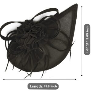 Pillbox Hats 20s 50s Vintage Fascinators for Women with Feather Mesh Veil Headband Bridal Wedding Tea Party (F-Black)