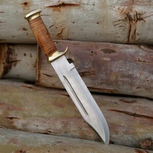 Crocodile Dundee Knife KE-0547-HK D 2 Steel Custom Handmade 18inch Horn & Leather Handle Large Hunting Crocodile Dundee Knife With Leather Sheath & Belt Loop Silver