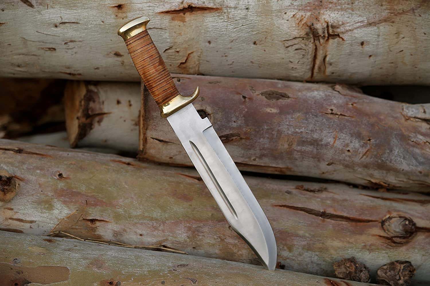 Crocodile Dundee Knife KE-0547-HK D 2 Steel Custom Handmade 18inch Horn & Leather Handle Large Hunting Crocodile Dundee Knife With Leather Sheath & Belt Loop Silver