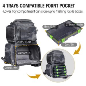 VISMIX Fishing Tackle Backpack with 4 Tackle Boxes Large Waterproof Tackle Bag Storage, Backpack for Trout Fishing Outdoor