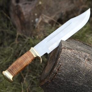 Crocodile Dundee Knife KE-0547-HK D 2 Steel Custom Handmade 18inch Horn & Leather Handle Large Hunting Crocodile Dundee Knife With Leather Sheath & Belt Loop Silver