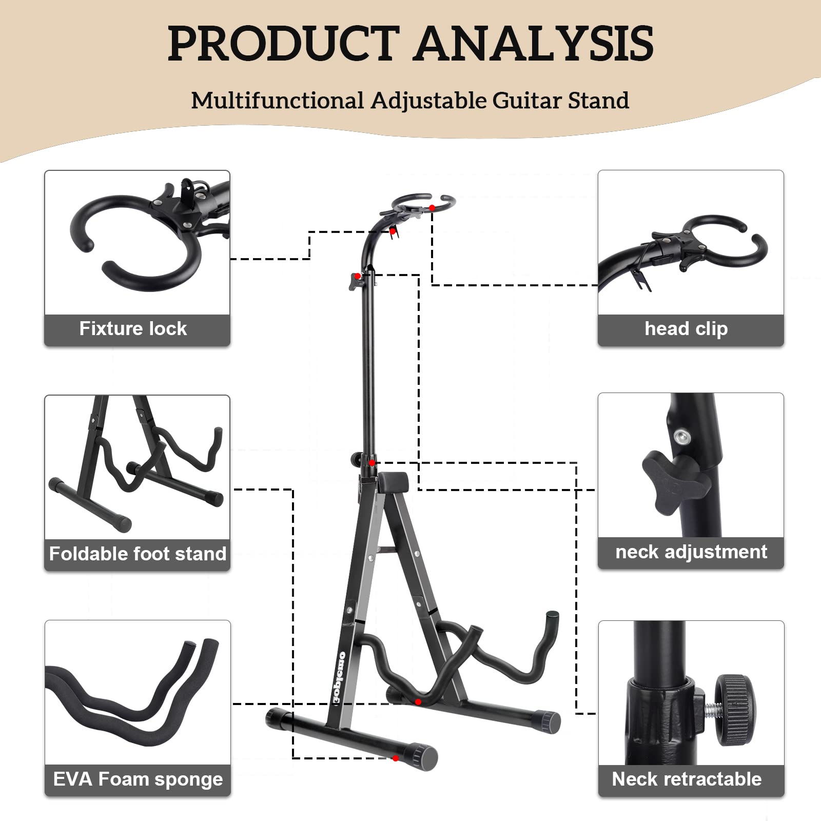 Acoustic Guitar Stand Floor Folding A Frame with Secure Lock Upgrade Adjustable Holder Classical Electric Bass Guitar Ukelele Violin Accessories