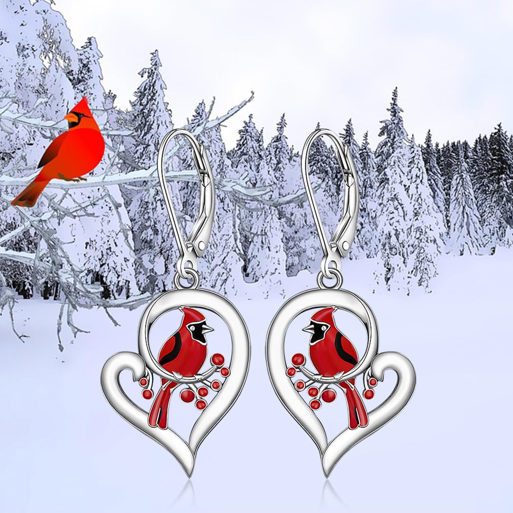 Red Cardinal Earrings Bird Earrings for Women Cardinal Appear When Angels Are Near Sterling Silver Cardinal Memorial Gifts for Loss of Loved One