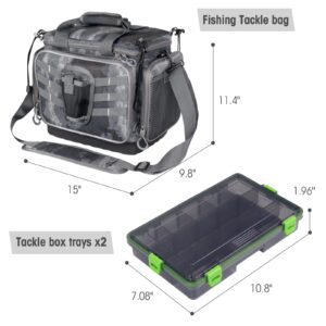 VISMIX Fishing Tackle Bag- Fishing Bag Large Water-Resistant Fishing Storage Bag with 2pcs 3600 Tackle Tray Boxes and Rod Holder