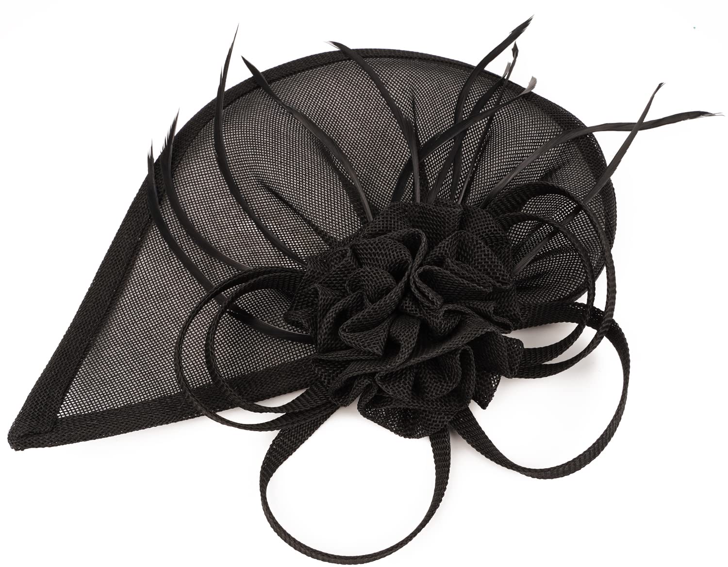 Pillbox Hats 20s 50s Vintage Fascinators for Women with Feather Mesh Veil Headband Bridal Wedding Tea Party (F-Black)