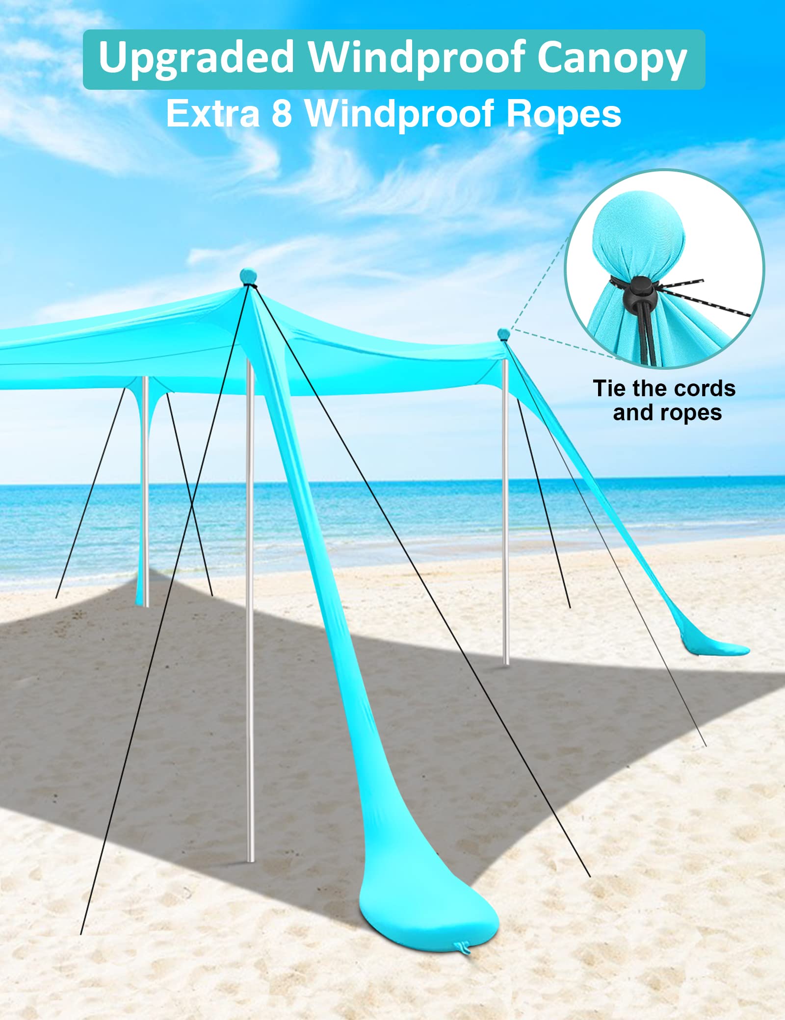 anngrowy Beach Tent Canopy 10'x10' Beach Tents Sun Shelter 6-8 Person Beach Canopy Tent Sun Shade Easy Setup Pop Up Beach Shade Canopy Portable Beach Tent UPF 50+ Waterproof Windproof Beach Canopy