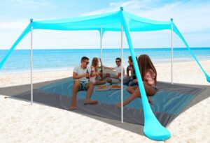 anngrowy beach tent canopy 10'x10' beach tents sun shelter 6-8 person beach canopy tent sun shade easy setup pop up beach shade canopy portable beach tent upf 50+ waterproof windproof beach canopy