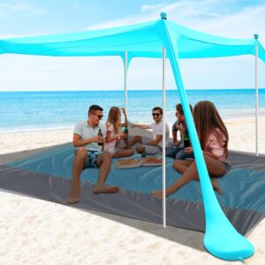 anngrowy Beach Tent Canopy 10'x10' Beach Tents Sun Shelter 6-8 Person Beach Canopy Tent Sun Shade Easy Setup Pop Up Beach Shade Canopy Portable Beach Tent UPF 50+ Waterproof Windproof Beach Canopy