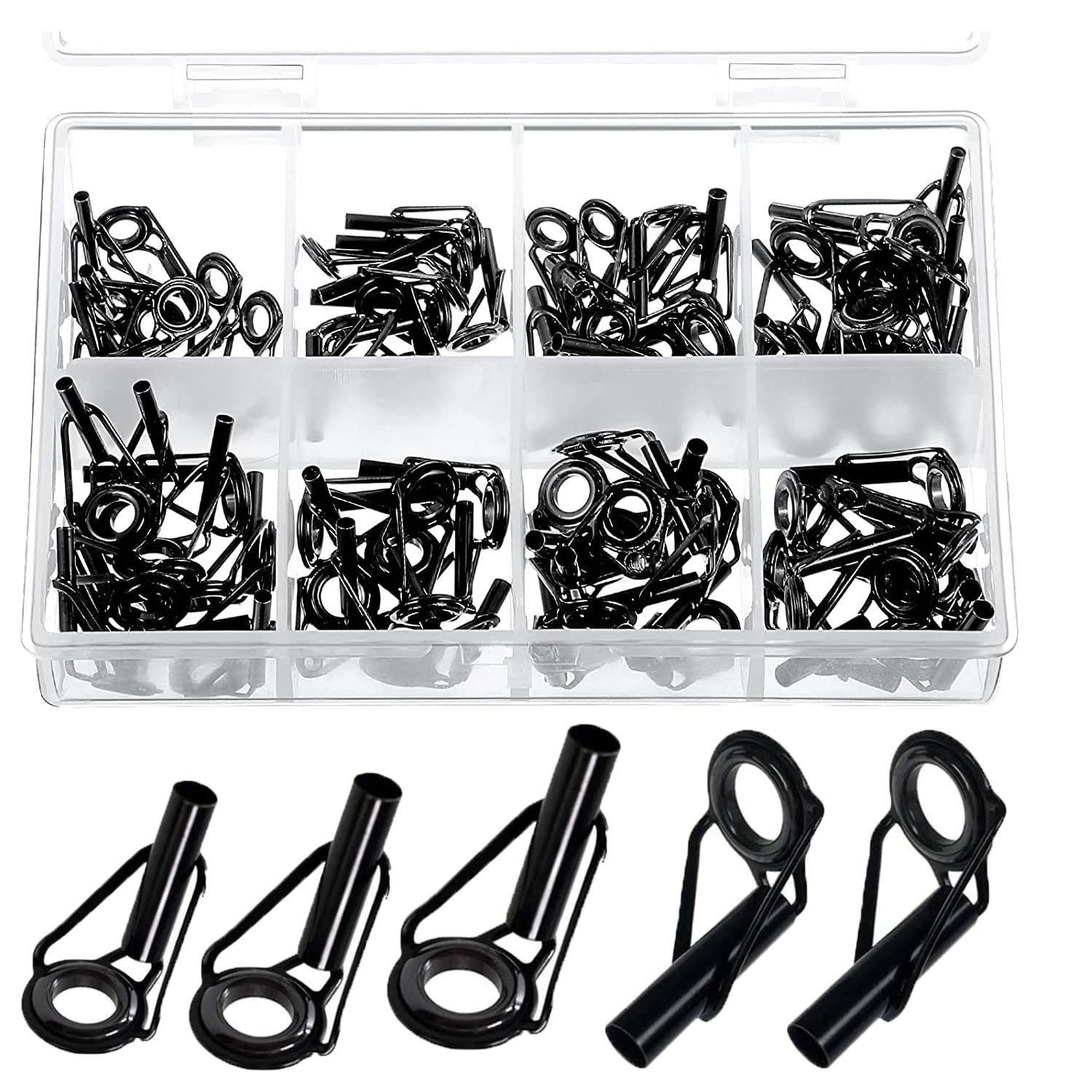 50 Pieces Fishing Rod Tip Repair Kit Rod Tips Kit Replacement for Freshwater Saltwater Rods Stainless Steel Ceramic Ring Guide Replacement Kit