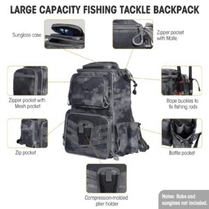 VISMIX Fishing Tackle Backpack with 4 Tackle Boxes Large Waterproof Tackle Bag Storage, Backpack for Trout Fishing Outdoor