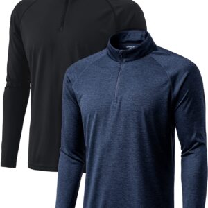 TSLA Men's 1/4 Zip Pullover Long Sleeve Shirt, Quick Dry Performance Running Top, Athletic Quarter Zip T-Shirt, 2pack 1/4 Zip Pullover Black/Slate Grey, Medium