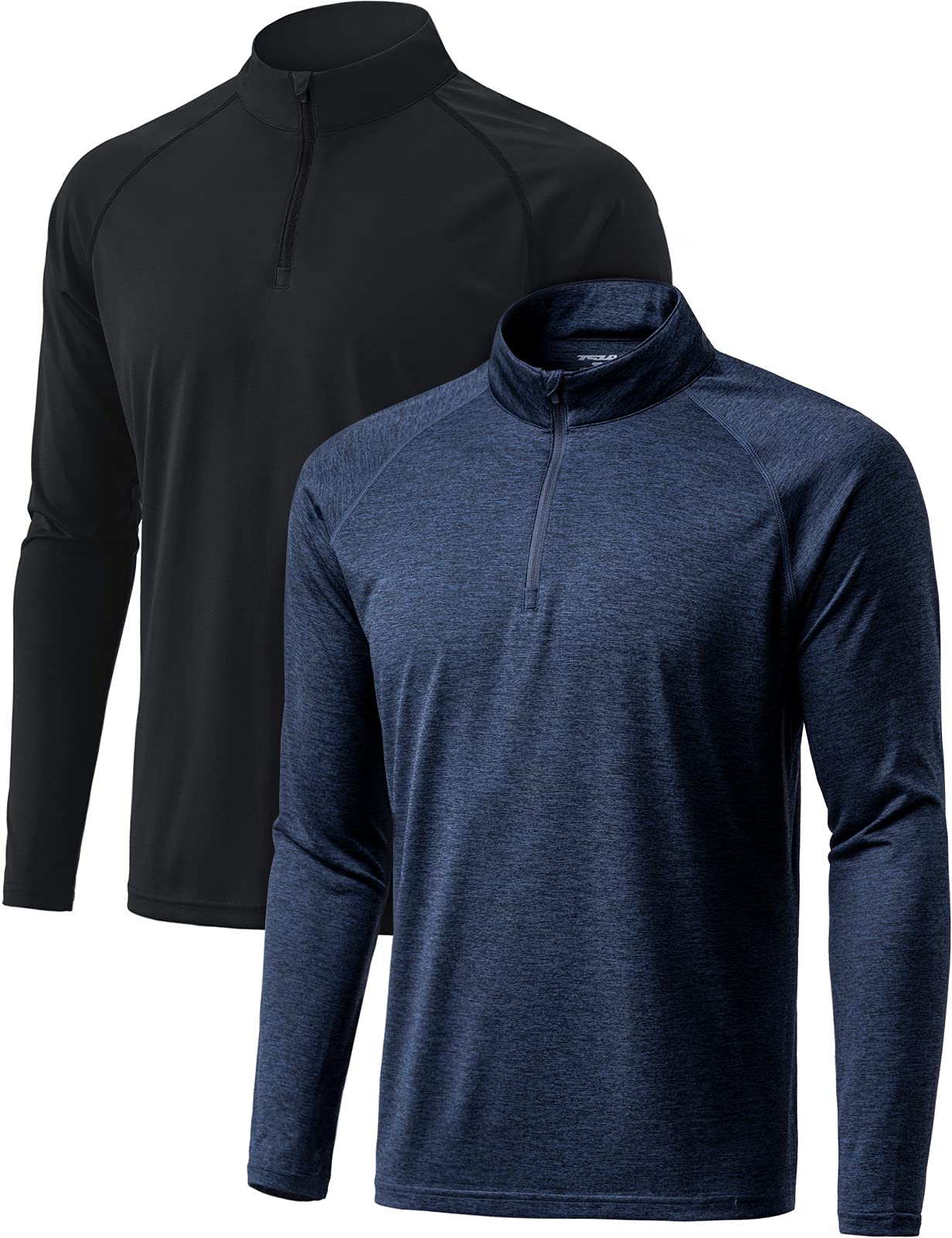 TSLA Men's 1/4 Zip Pullover Long Sleeve Shirt, Quick Dry Performance Running Top, Athletic Quarter Zip T-Shirt, 2pack 1/4 Zip Pullover Black/Slate Grey, Medium