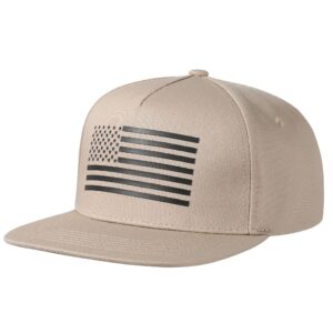 ualon baseball cap, snapback trucker hat for men & women with american flag and adjustable, breathable mesh, flat bill hats khaki