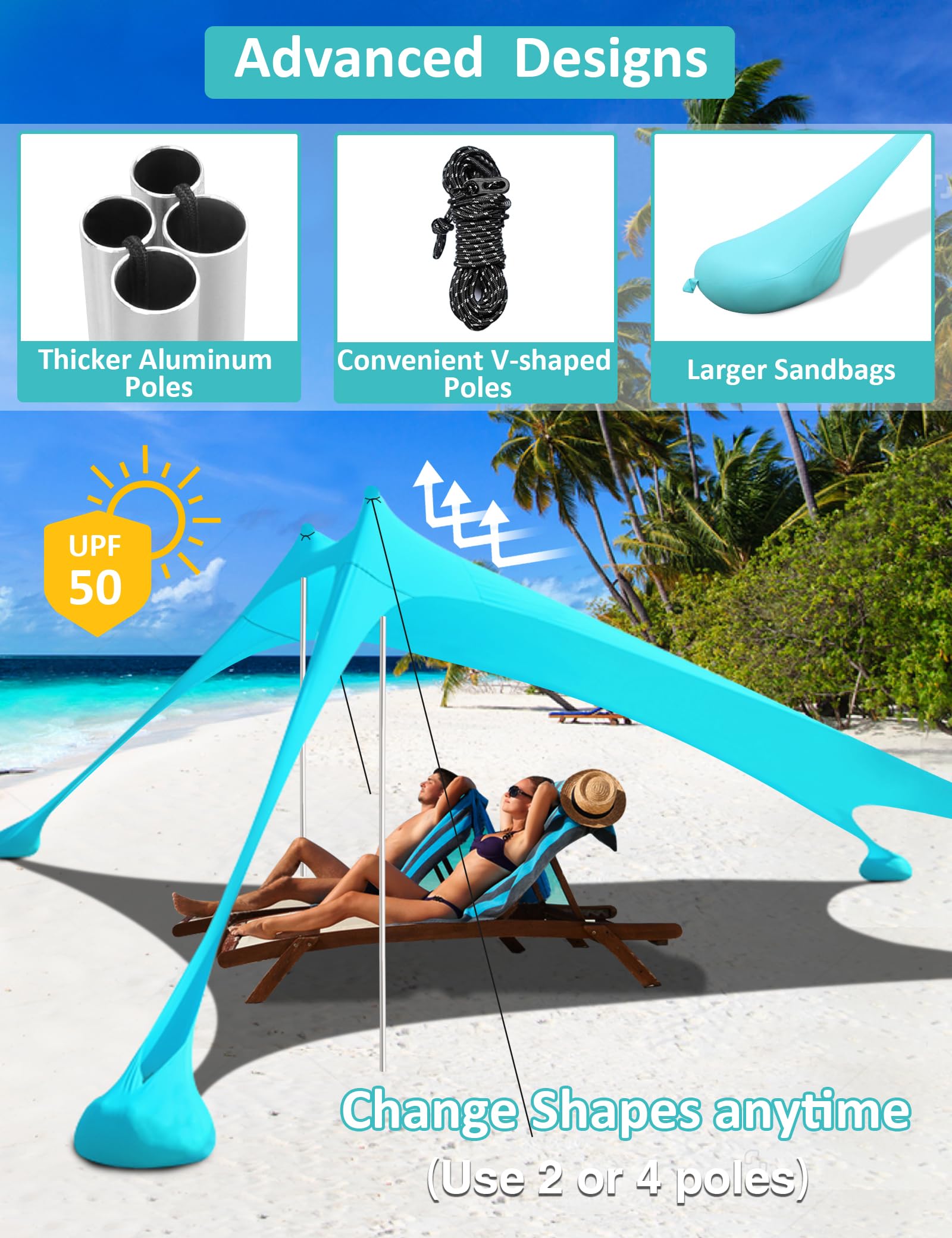 anngrowy Beach Tent Canopy 10'x10' Beach Tents Sun Shelter 6-8 Person Beach Canopy Tent Sun Shade Easy Setup Pop Up Beach Shade Canopy Portable Beach Tent UPF 50+ Waterproof Windproof Beach Canopy