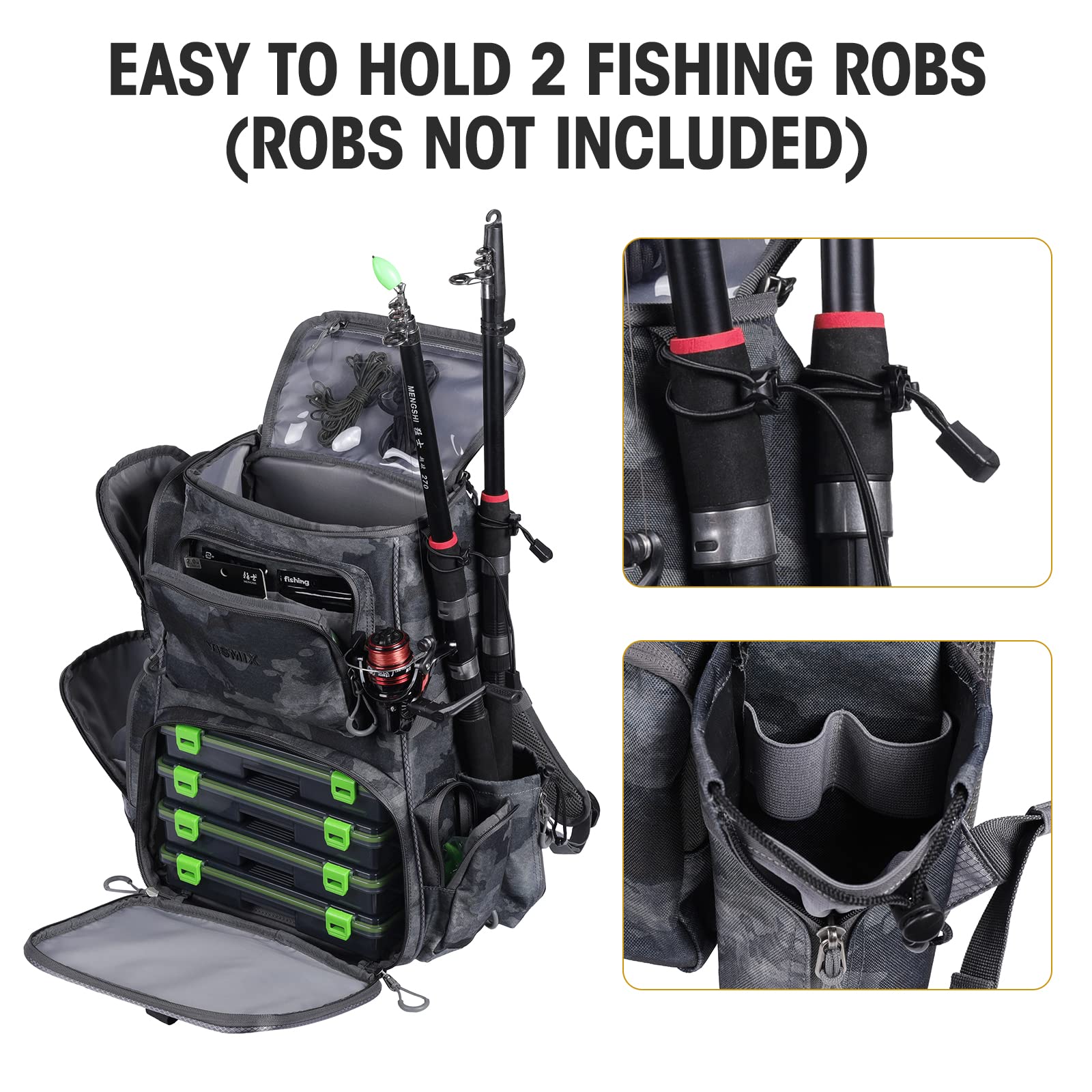 VISMIX Fishing Tackle Backpack with 4 Tackle Boxes Large Waterproof Tackle Bag Storage, Backpack for Trout Fishing Outdoor