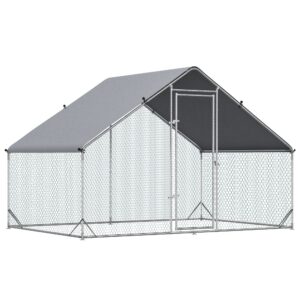 pawhut large chicken coop metal chicken run with waterproof and anti-uv cover, spire shaped walk in fence cage hen house for outdoor and yard farm use, 1" tube diameter, 9.8' x 6.6' x 6.6'