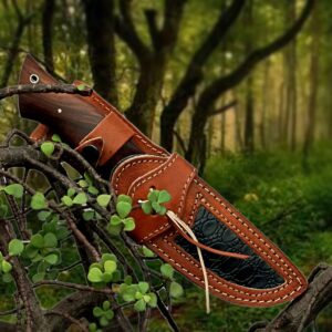 Handmade Hunting Knife Bushcraft Fixed Blade Knife Damascus Steel Survival Knife Fix Blade Knife Camping Knife EDC 10'' Overall Rose Wood With Leather Sheath