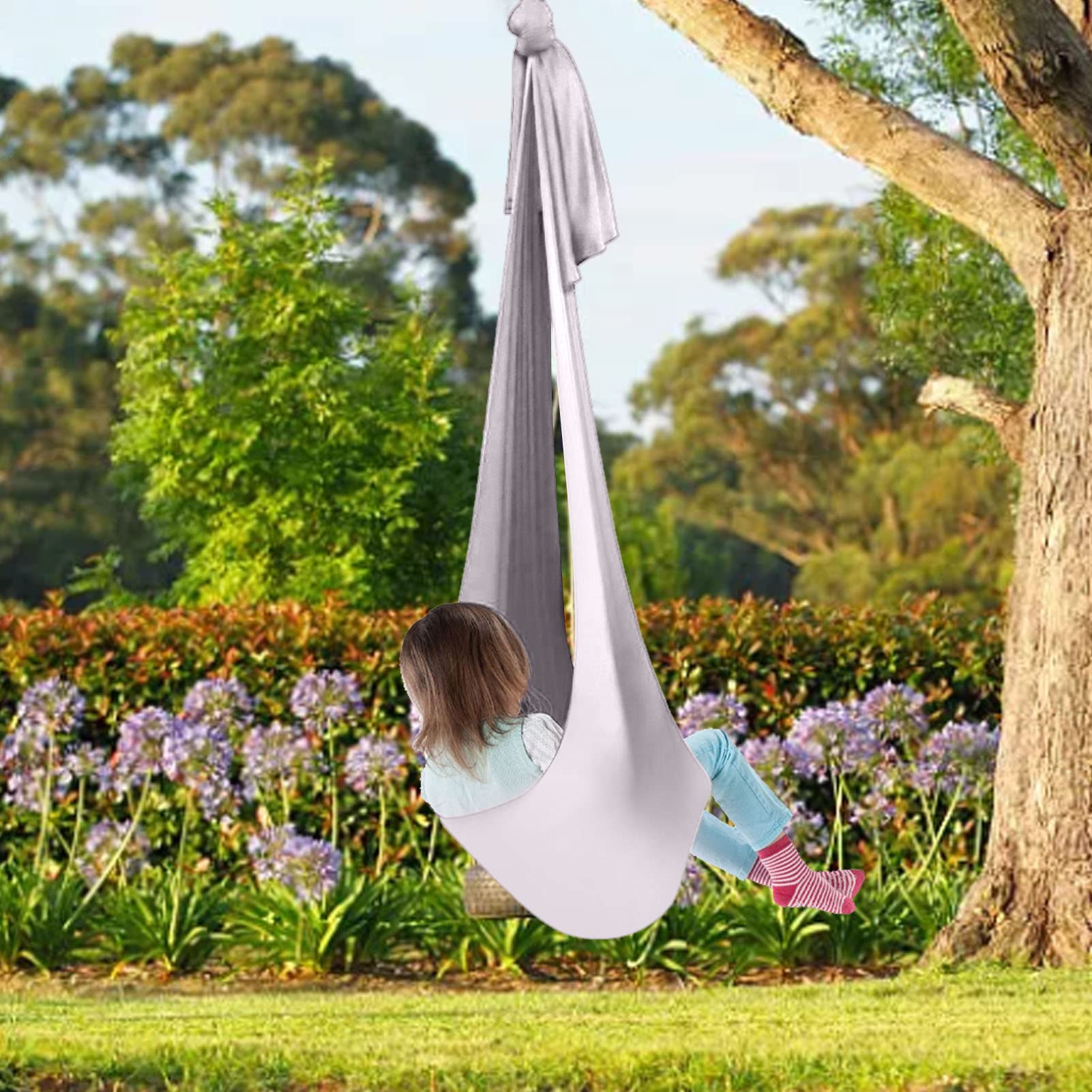 FTVOGUE Aerial Yoga Hammock 39.4 x 110.2inch Breathable Relieve Pain Children's Elastic Hammock for Yoga Children Use Yoga Inversion Exercises(Grey)