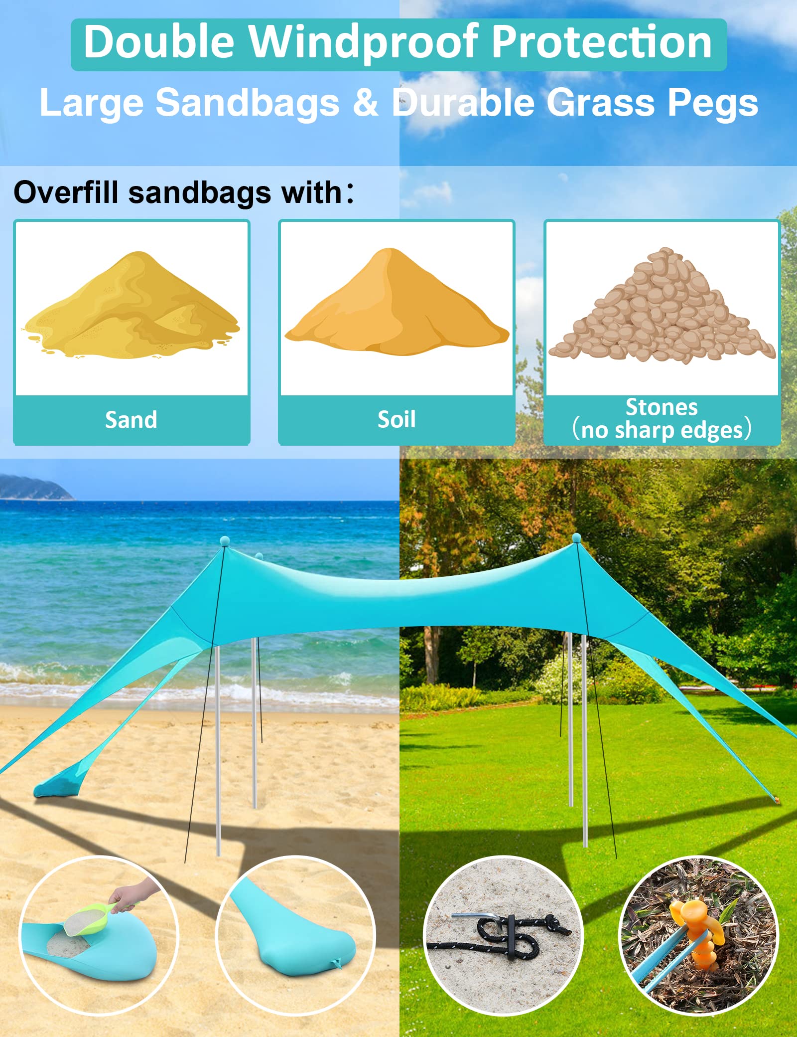 anngrowy Beach Tent Canopy 10'x10' Beach Tents Sun Shelter 6-8 Person Beach Canopy Tent Sun Shade Easy Setup Pop Up Beach Shade Canopy Portable Beach Tent UPF 50+ Waterproof Windproof Beach Canopy