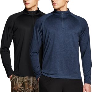 TSLA Men's 1/4 Zip Pullover Long Sleeve Shirt, Quick Dry Performance Running Top, Athletic Quarter Zip T-Shirt, 2pack 1/4 Zip Pullover Black/Slate Grey, Medium