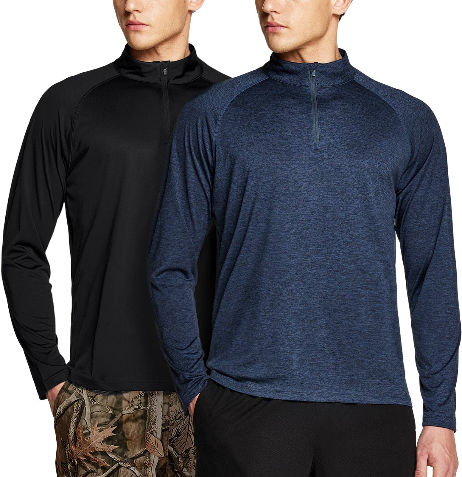 TSLA Men's 1/4 Zip Pullover Long Sleeve Shirt, Quick Dry Performance Running Top, Athletic Quarter Zip T-Shirt, 2pack 1/4 Zip Pullover Black/Slate Grey, Medium