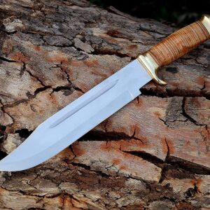 Crocodile Dundee Knife KE-0547-HK D 2 Steel Custom Handmade 18inch Horn & Leather Handle Large Hunting Crocodile Dundee Knife With Leather Sheath & Belt Loop Silver