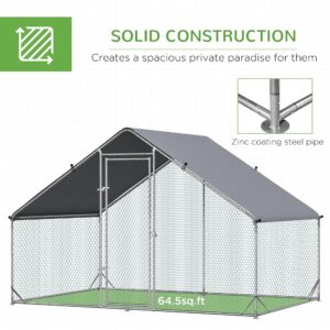 PawHut Large Chicken Coop Metal Chicken Run with Waterproof and Anti-UV Cover, Spire Shaped Walk in Fence Cage Hen House for Outdoor and Yard Farm Use, 1" Tube Diameter, 9.8' x 6.6' x 6.6'