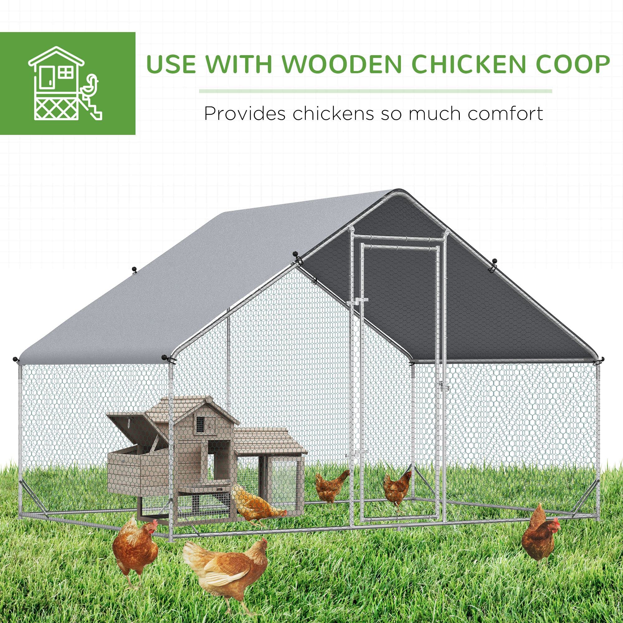 PawHut Large Chicken Coop Metal Chicken Run with Waterproof and Anti-UV Cover, Spire Shaped Walk in Fence Cage Hen House for Outdoor and Yard Farm Use, 1" Tube Diameter, 9.8' x 6.6' x 6.6'