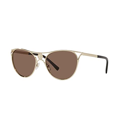 Versace Woman Sunglasses Pale Gold Frame, Dark Brown Lenses, 57MM