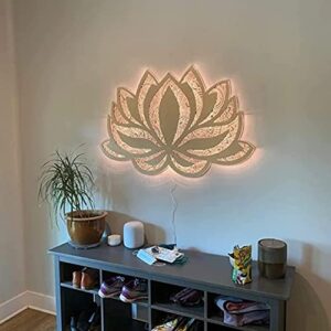 Mandala Yoga Room Night Light LED Multi-Layer Laser Cut Carved Light LED Elegant Wooden Mandala Hanging Light (Lotus)