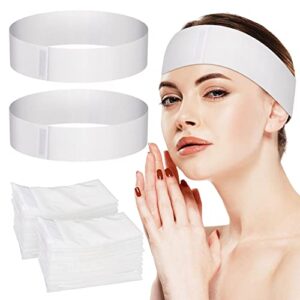 noverlife 100pcs disposable spa facial headbands, elastic headband wrap with adjustable magic tape, stretch non-woven facial bandeau, soft skin care essential headband with convenient closure